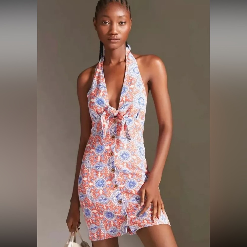 NEW Anthropologie Women's Maeve Halter Mini Dress - size L